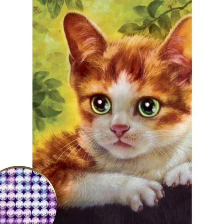 Diamond mosaic with partial filling on the canvas "Kitten", 15 x 21 cm-1