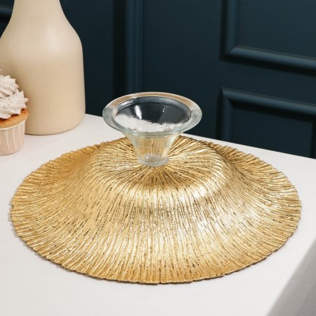 Serving dish on the leg "Lunar radiance", d = 30 cm, gold color-2