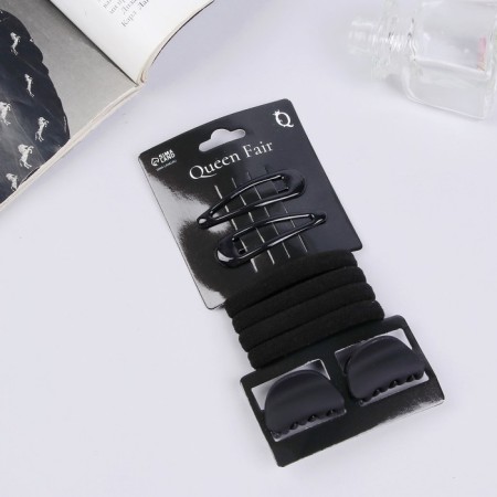 Hair set "Novia" (2 invisibility 5 cm, 4 elastic bands, 2 crab 3 cm) black