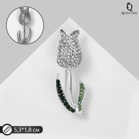 Brooch "Flower" tulip, white-green color in silver