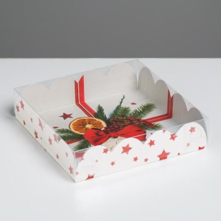 Box for confectionery products with PVC “Happy New Year!”, 13 x 13 x 3 cm, New Year-1