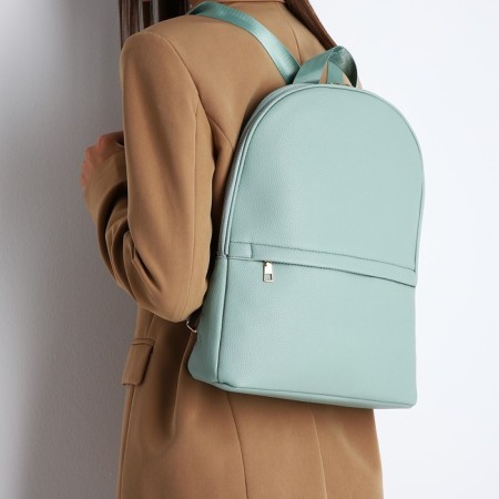 Women's backpack made of artificial leather with lightning, 2 pockets, green color-6