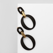 Earrings Metal “Chain” Ring and Oval, 3 links, golden-black color