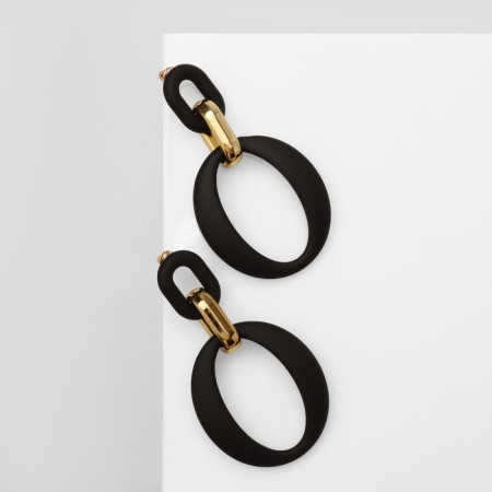 Earrings Metal “Chain” Ring and Oval, 3 links, golden-black color