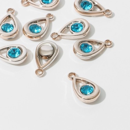 Suspension "drop" 3 × 1.7 × 0.7 cm, (set 10 pcs.), Blue color in gold