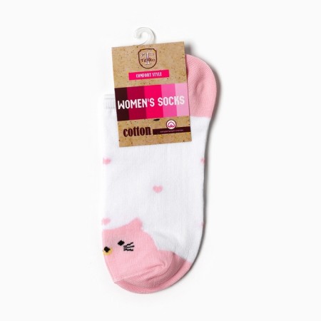 Women's socks shortened "cat", white/pink color, rr 23-25-2