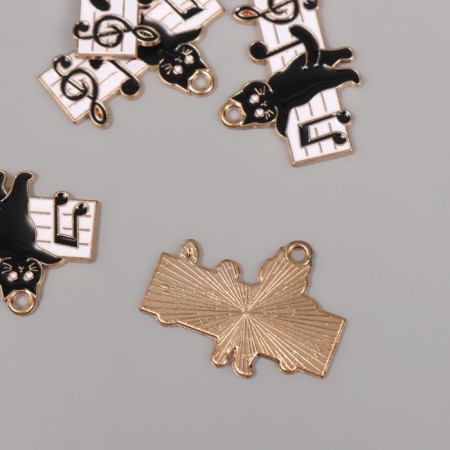 Decor for creativity metal, enamel "Black cat with notes" 2.8x2.2 cm-1