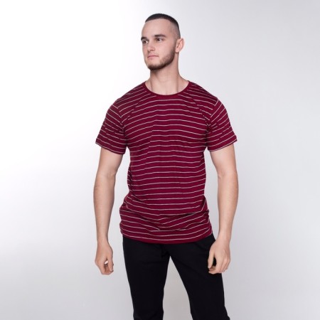 Striped male T -shirt, burgundy color, size 50