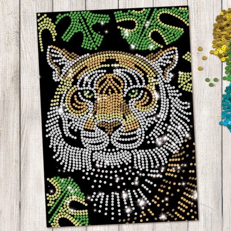 Set for creativity. Application with sequins with an adhesive layer "Tiger" 30 × 45 cm-1