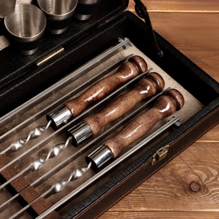 Set with skewers Gift "Elite-X" in a box from eco-leather No. 7-8