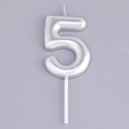 Candle in the Cake "European", number "5", 6 cm, silver-2