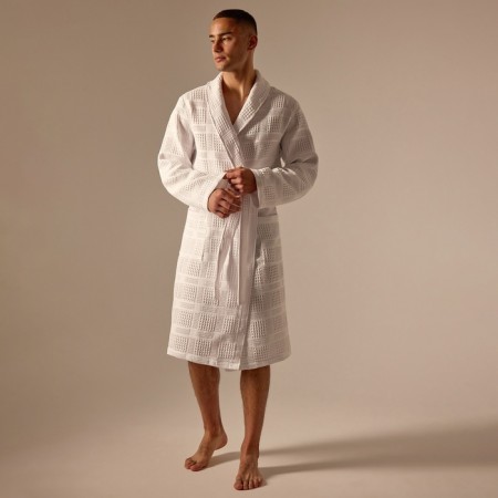 Wafel dressing gown men SL Home: Chess "Blanc de Blanc", size M, 100% cotton, 340 g/m2-6
