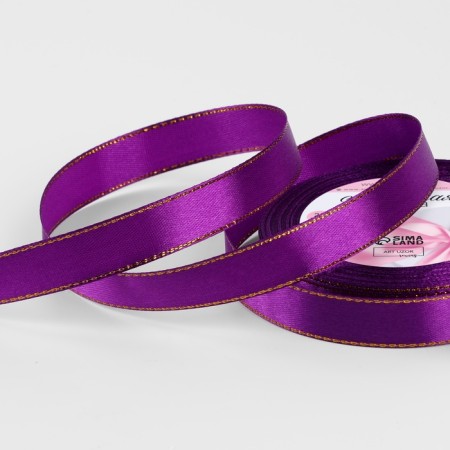 A satin ribbon “Silver threads”, 15 mm × 23 ± 1 m, purple color No. 35