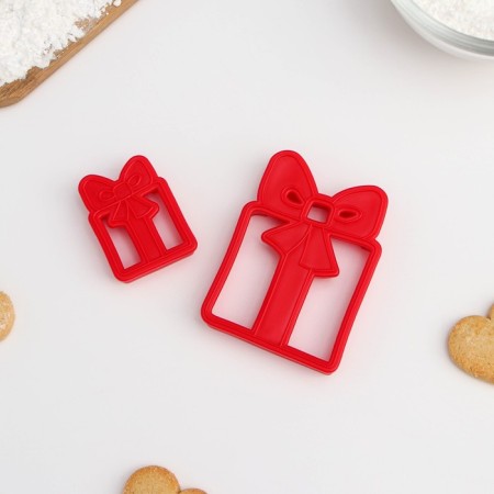 Bed -up form “Gift”, cutting, stamp, 8.5 × 6.5 cm, 5.1 × 3.9 cm, red color