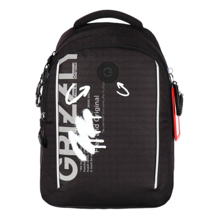 School backpack, 40 x 27 x 20 cm, Grizzly, ergonomic back, laptop department, black-2