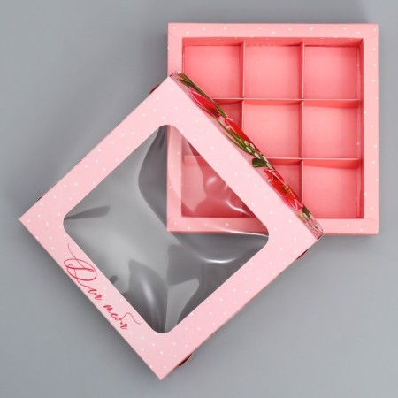 Box for sweets, confectionery packaging, 9 cells, “tulips”, 14.7 x 14.7 x 3.5 cm-2