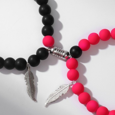 Bracelets "Demetrons" on a magnet, feather, black-pink color in silver-1