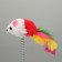 Domestic "Mouse on the suction cup", artificial fur with colored feathers, 24 cm, red/white mouse