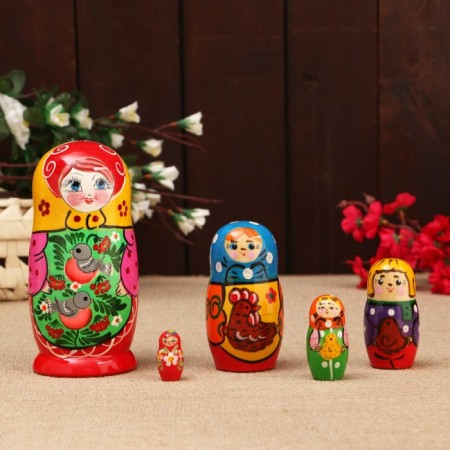 Matryoshka "Compound", birds, 5 puppet, 15 cm, mix-8