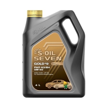 Motor oil S-Oil Gold #9, 0W-40, SN A3/B4, synthetic, 4 liters