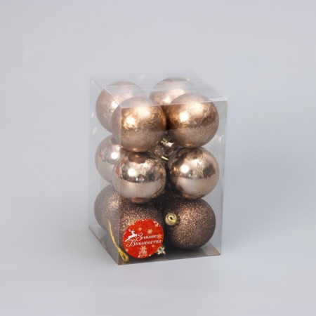 Set of balls plastic D-6 cm, 12 pcs "Geneva" brown-1