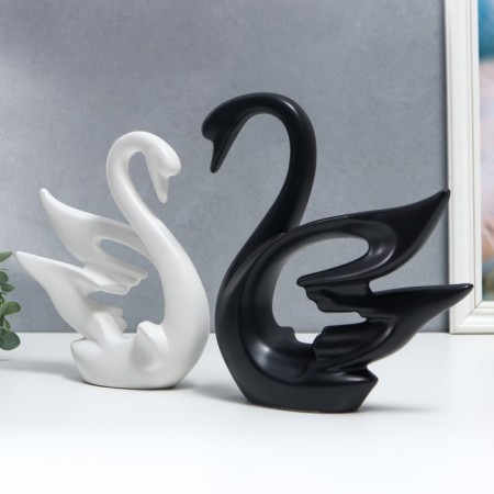Souvenir Ceramics "Swans White and Black" set 2 pcs 21x18 24x21 cm-2
