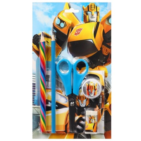 Chancellery set, notebook, sharpener, eraser, pencil, scissors, transformers-2