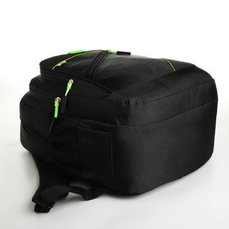 Youth backpack from textiles on lightning, 5 pockets, black/green color-4