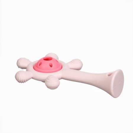 Silicone teething with a rattle "Baby", Pink color, crumb I-2