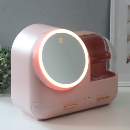 Cosmetics box Plastic, mirror with light pink backlighting 37.5x22x31 cm-8