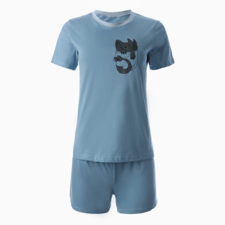 Homemade set (T -shirt, shorts), blue color, size 44-6