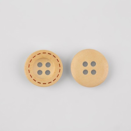 Button wooden, 4 punctures, d = 15 mm, beige color-1