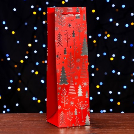 Package laminated for a bottle "Christmas trees" luxury 11 x 38 x 11 cm