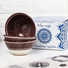 Set of salad bowls of Rishtan ceramics 15cm, brown, 3pcs in Dagger Pack
