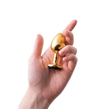 Anal plug Metal by Toyfa, golden, with a black crystal, 7.5 cm, d = 3 cm-4