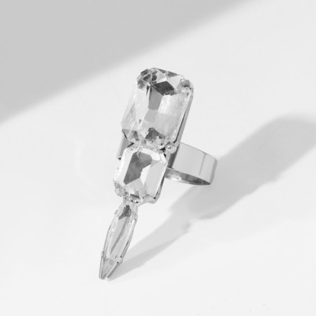 Ring "Assorted" voluminous claw, mini, white color in silver, dimensionless