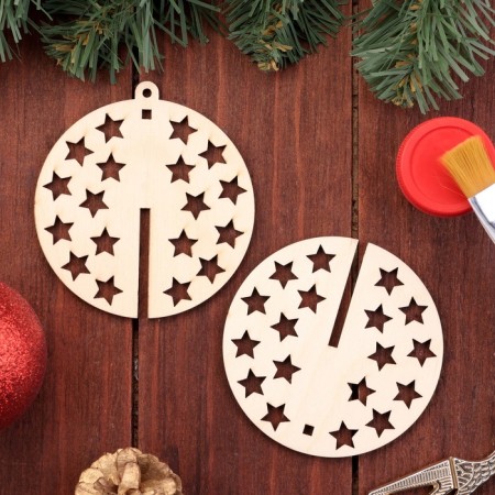 Wooden toy on the Christmas tree "Stars", ball, diameter 8 cm-1