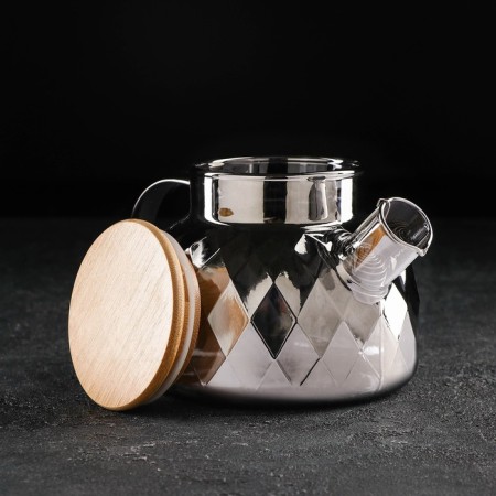 Glass teapot "Cruise", 800 ml, with metal sieve, color gray color-1