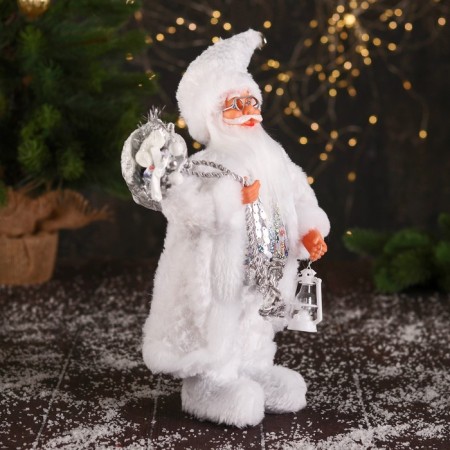 Santa Claus "In a caftan with sequins and with a flashlight" 30 cm, silver-white-1