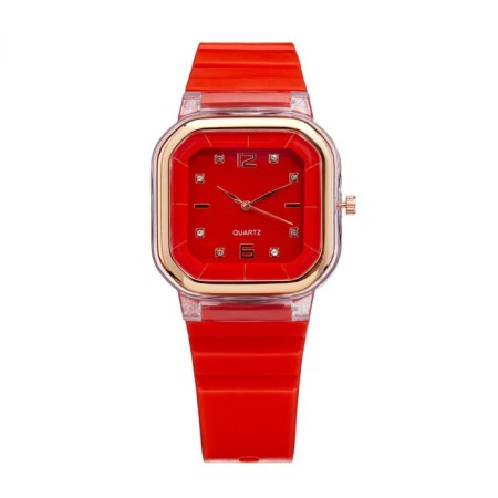 Women's watch, 4.1 x 4.1 cm, silicone strap, red-2