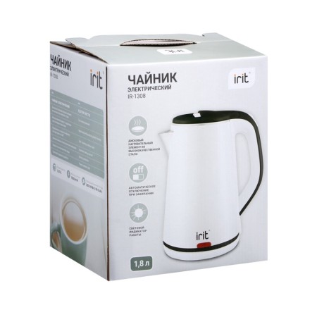 Electric kettle IRIT IR-13-1308, plastic, flair, 1.8 l, 1500, white-black-9