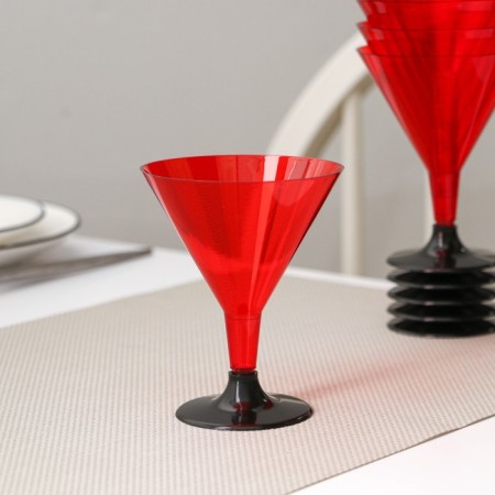Martini glass plastic disposable "Crystal", 150 ml, 6 pcs in packaging, red color