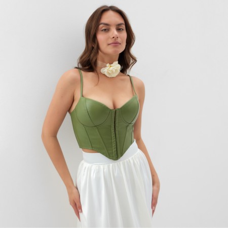 Women's leather corset, mist, p. S, khaki
