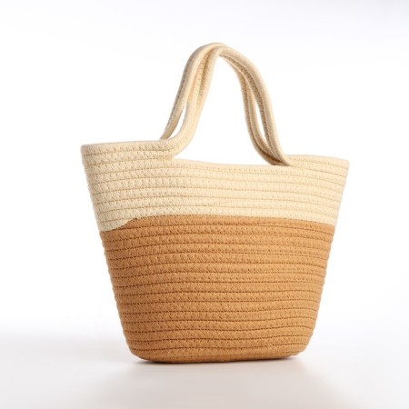Female wicker bag without fastening, milk/beige color-2