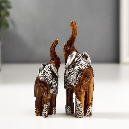 Polystone souvenir "Two elephants under a tree in a silver blanket" Set 2 pcs 11x8x3.2 cm-3