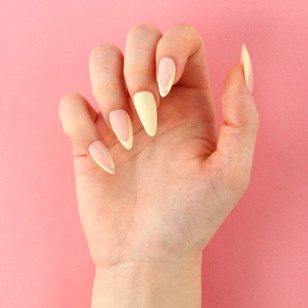 Summer Vibe patch nails, 24 pcs, adhesive plates, ballerina shape, glossy pink/beige/blue color-6