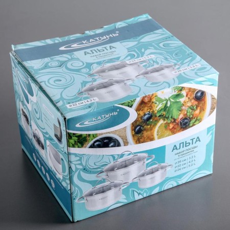 Set of pan "Alta", 3 subjects: 3.2 l, 4.2 l, 5.2 l, glass covers, induction-3