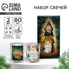 Candles in a glass of New Year's “Miracles happen”, for the New Year, a set, 2 pcs., The aroma of white walnut and spruce