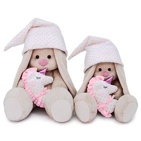 Soft toy "Bunny mi with a pink pillow - unicorn", 18 cm-4