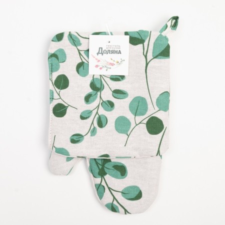 Set of kitchen shade "Eucalypt": mittens 20x27 cm, take 19x19 cm, 100% cotton-5